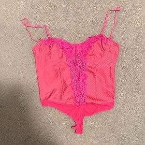 Free People Vibrant Pink Lace Bodysuit